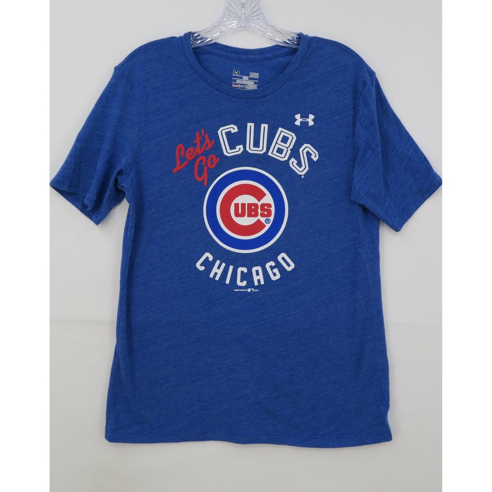 Under Armour Chicago Cubs Lets Go Cubs Blue HeatGear Graphic T-Shirt Mens Large